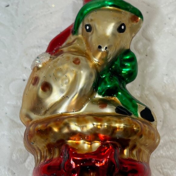 VTG Baby Deer Hand Blown Glass Glitter Christmas Tree Ornament 2"x3.25" - Picture 7 of 10